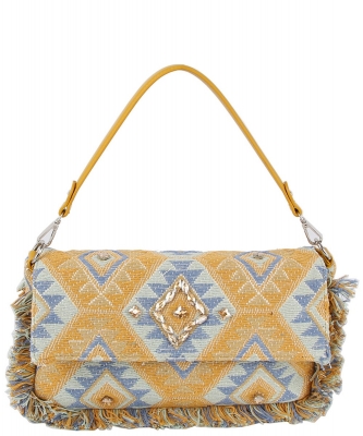 Boho Chic Crochet Fringe Flap Messenger Crossbody Bag CY017 YELLOW